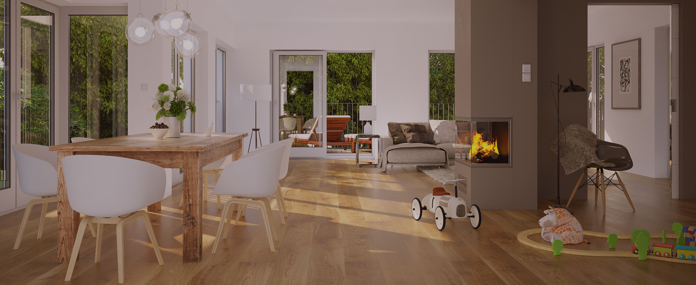 Stue med møbler og trægulv